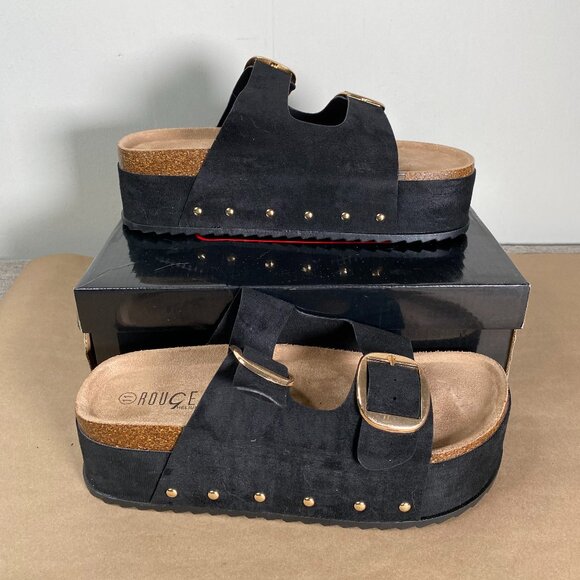 Rouge Faux Leather Platform Slip Ons Women's 11 Black Casual - Picture 1 of 12